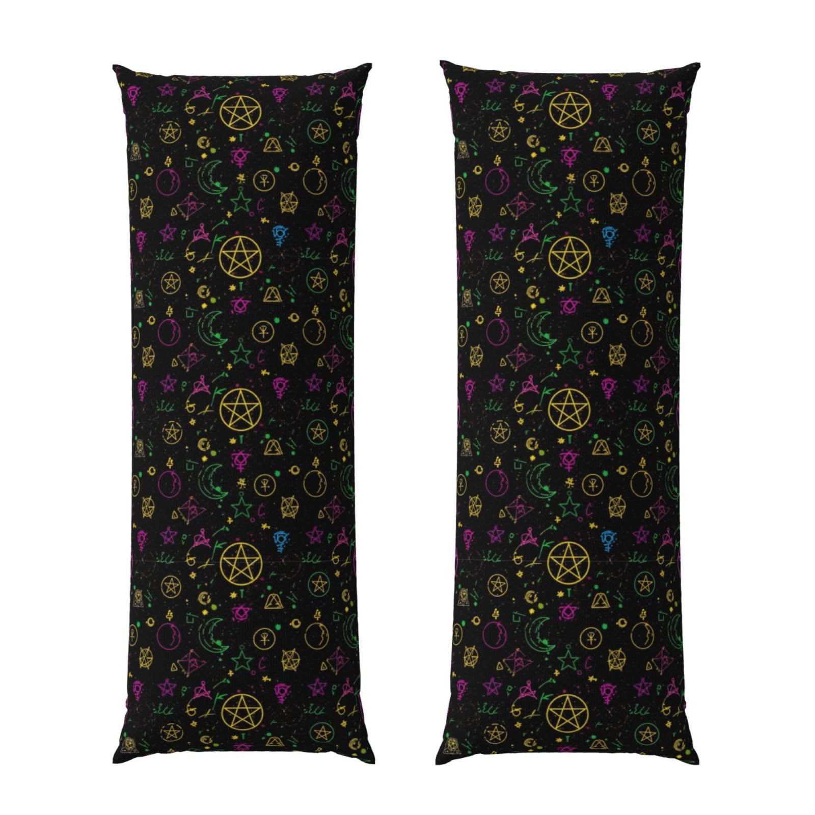 Long Body Pillow Cover 20x54, Magical Bright Alchemical Cosmic Goth Trippy Purple Sun Moon Art Witchcraft, Plush Velvet Pillowcase with Zipper, Cozyffy Rectangular Case for Bedroom Couch