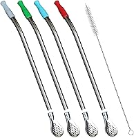 Vista 7 de Beruth - Pajita reutilizable de yerba mate, filtro extraíble de acero inoxidable con punta de silicona suave, popote de metal para beber té de hojas