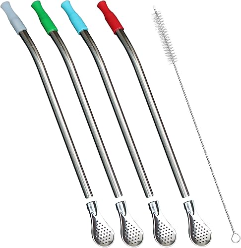 Miniatura 7 de Beruth - Pajita reutilizable de yerba mate, filtro extraíble de acero inoxidable con punta de silicona suave, popote de metal para beber té de hojas