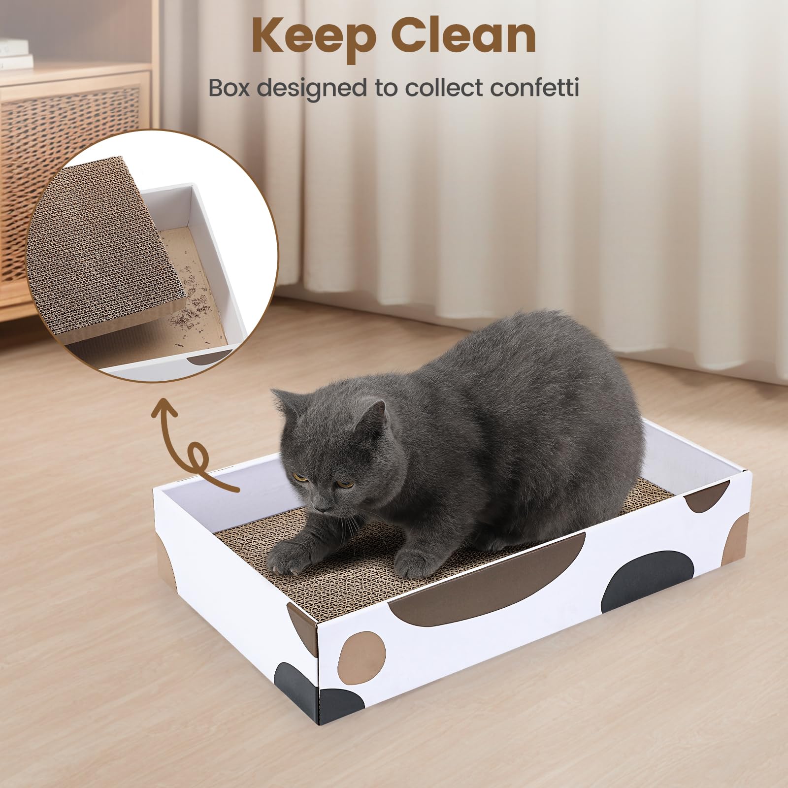 PETTOM Griffoir pour Chat 3 Pièces, Solide Grattoir Carton de Haute Densité, Réversible Planche à Gratter pour Chat avec Boîte
