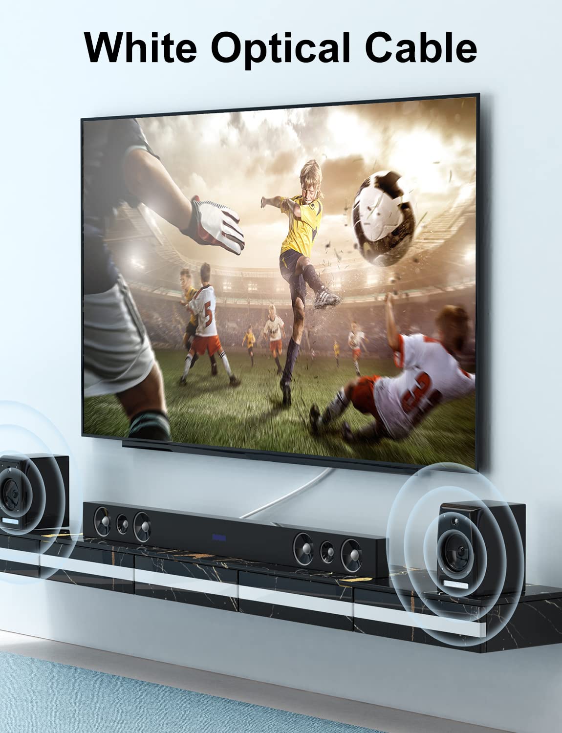 EMK Cavo audio ottico bianco, cavo ottico digitale SPDIF Toslink, cavo ottico bianco per Sound Bar, TV, Home Theater e altro, 7 m
