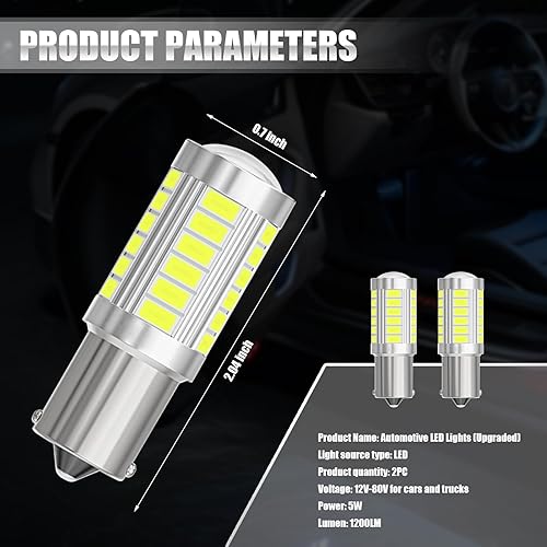 Miniatura 2 de 2 luces LED 1156 para automóvil, 33SMD 750LM luz de señal de giro súper brillante, luz de freno, diseño inteligente IC 11, repuesto de bombilla