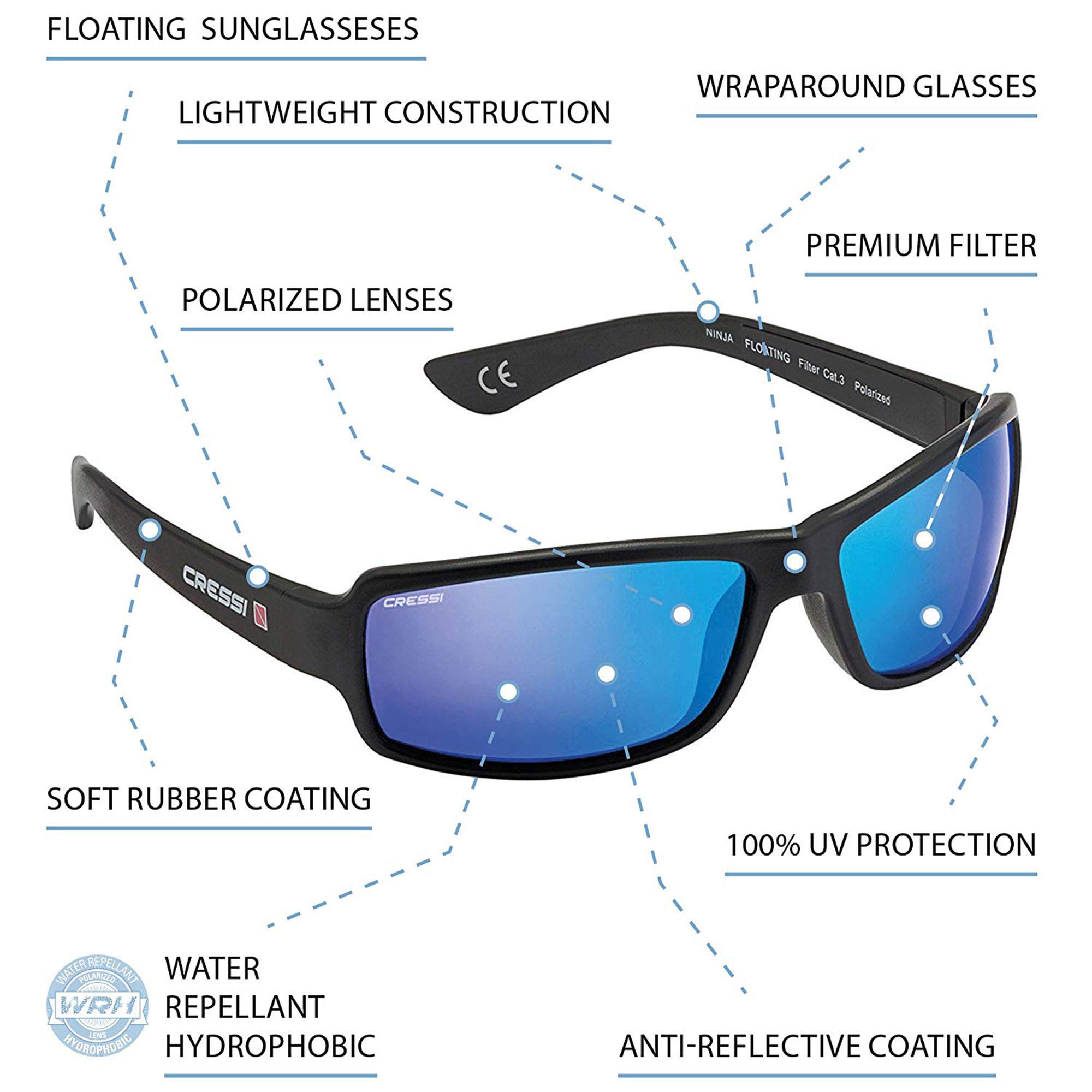 Cressi Ninja Sunglasses - Men's Flexible or Floating Polarized Sunglasses, One Size