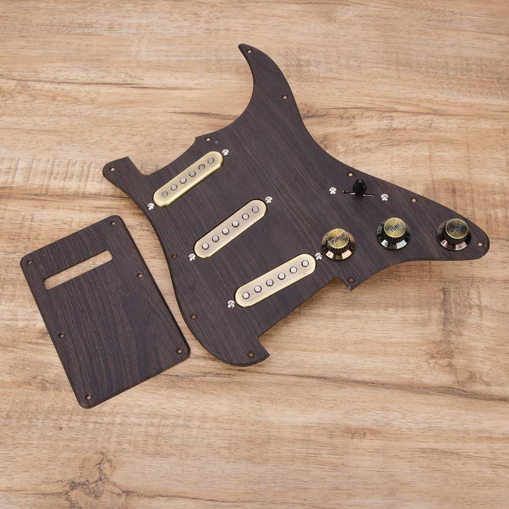 RiToEasysports Zestaw Przetworników Pickguard SSS Loaded w Stylu Vintage z płytą tylną, Lekkie Części Zamienne do Gitary dla Zespołów Muzycznych, Stop Aluminium + Drewno dla Miłośników Gitary
