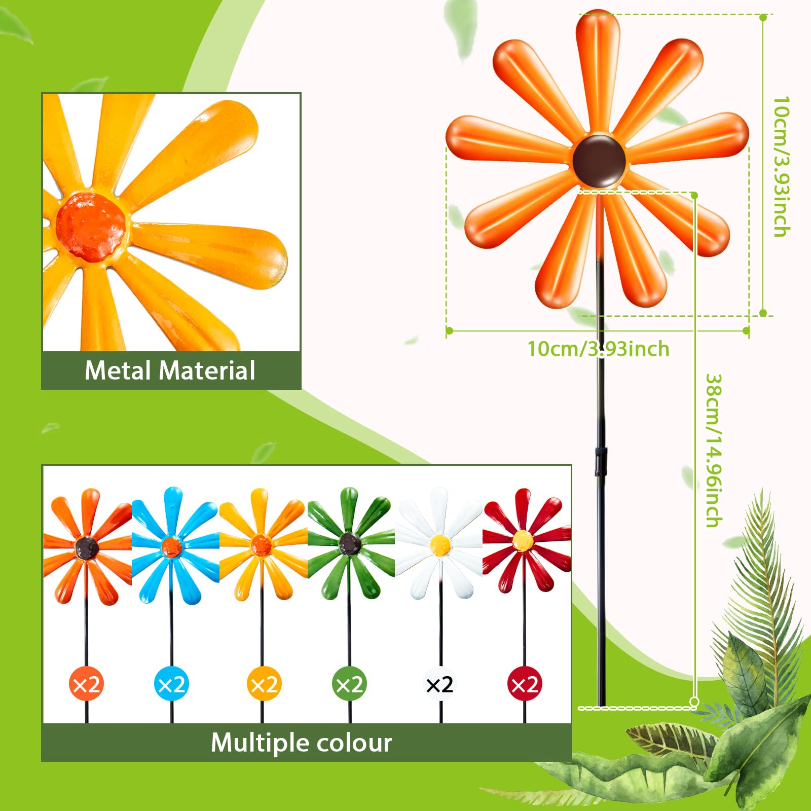 Clabby 12 Stück Metall Gartenstecker mit Gänseblümchenmotiv Bunte Künstliche Blumenstecker Gartendeko für Rasen, Terrasse, Hinterhof, Blumenbeet, Landschaftsgestaltung und Außendekoration