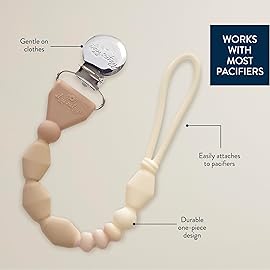 Itzy Ritzy Silicone Pacifier Clip; 100% Food Grade Silicone Pacifier Strap with Clip Keeps Pacifiers, Teethers & Small Toys in Place; Features One-Piece Design & Cord (Toast Ombre)