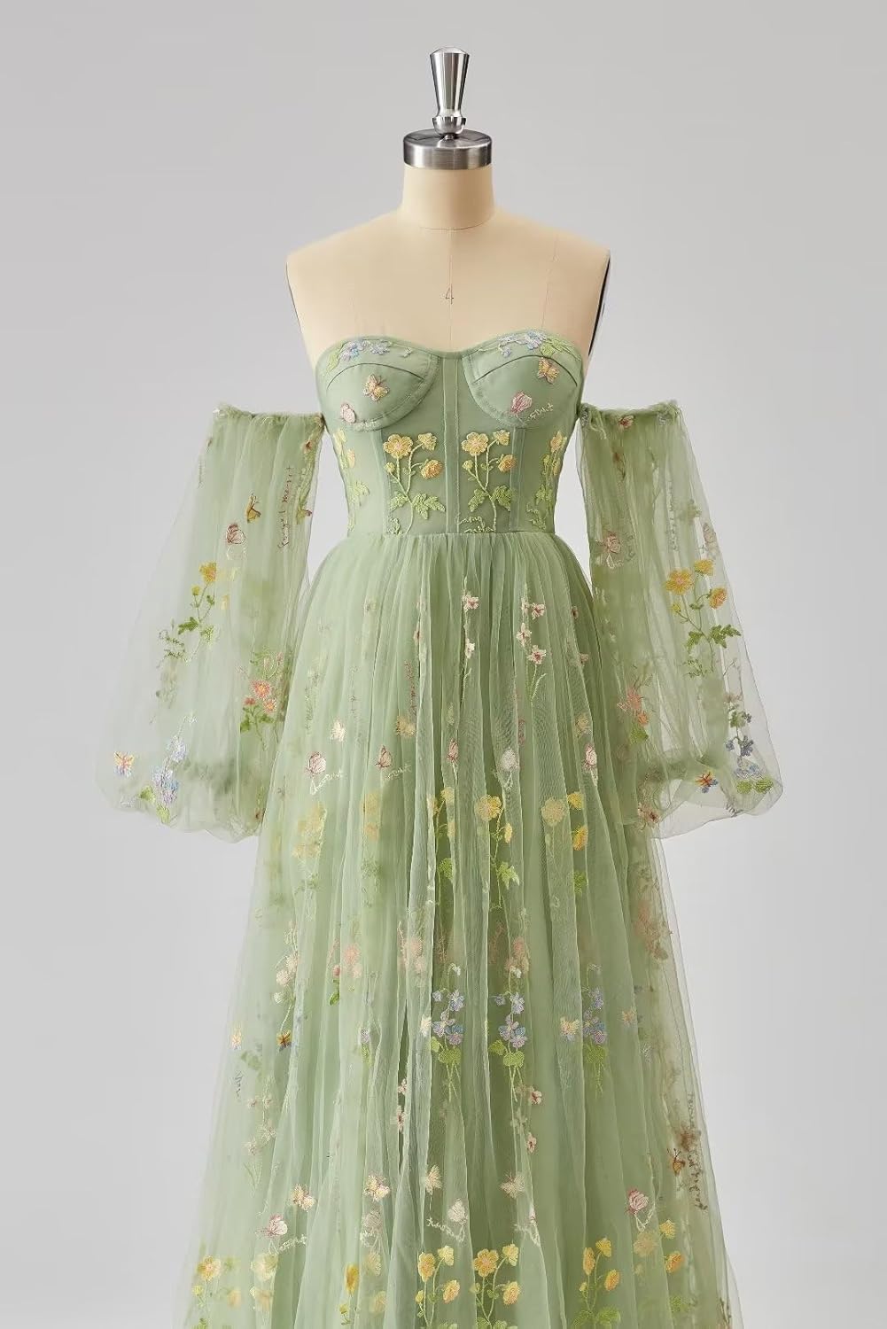 UZN Women's Puffy Sleeve Tulle Prom Dresses Tea Length Pink Flower Lace Formal Evening Gowns - Image 4