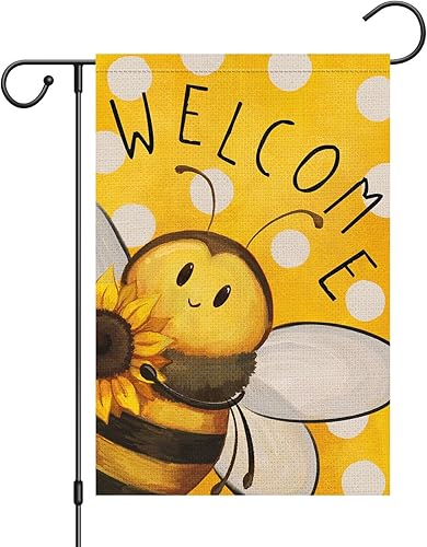 Louise Maelys Bandera de bienvenida de verano de 12 x 18 pulgadas, doble cara, de arpillera, abejas pequeñas, para jardín, patio, casa, exteriores,