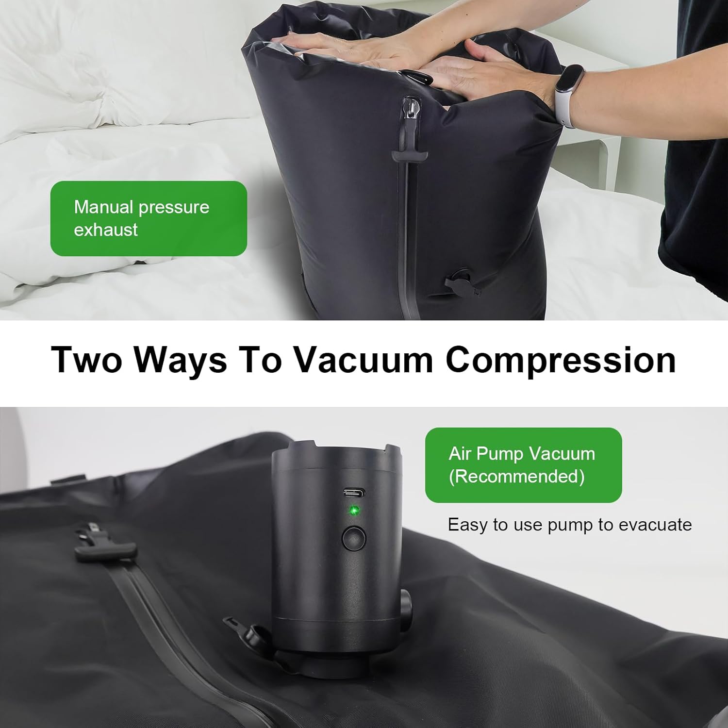 Vacuum Bags for Travel with Pump, Large Reusable Compression Storage Bag for Luggage Suitcases Waterproof Vacuum Seal Packing cube for Clothing
