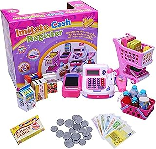 Cashier Register with Supermarket Mini Shop Cart Classic Toys Pretend Play House Toy For Children