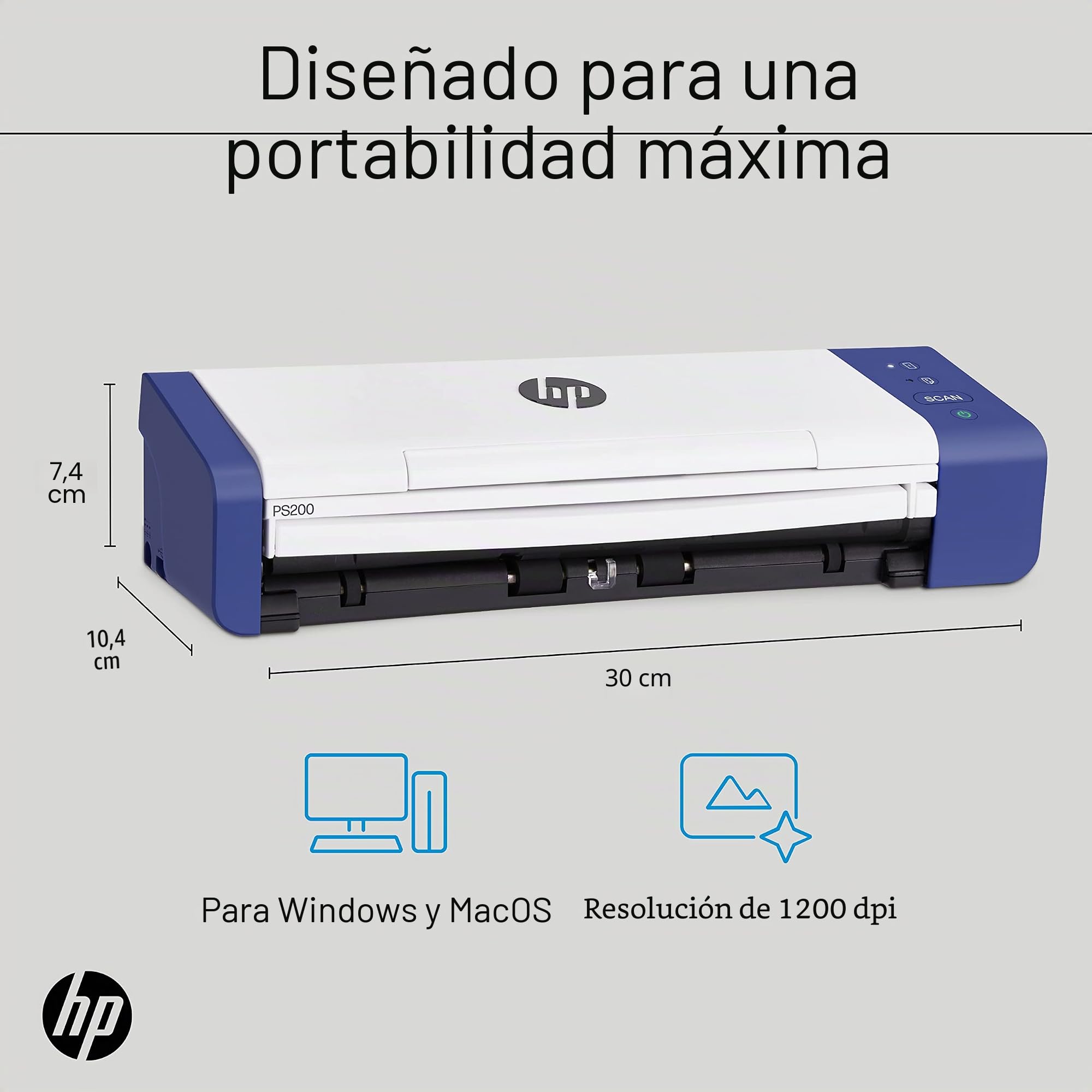 HP Escáner de Documentos y Fotos portátil dúplex de Escritorio Compacto con Bandeja de alimentación automática para escaneo Digital portátil de 2 Caras