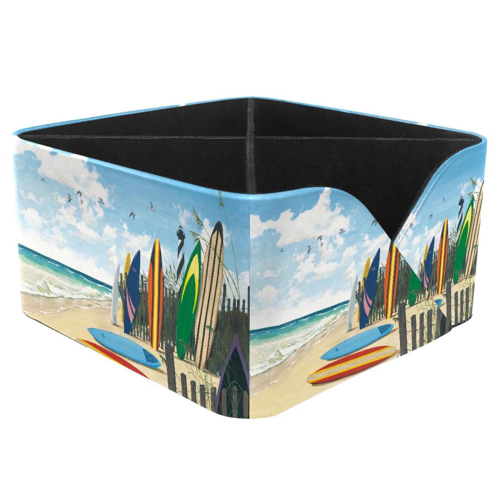 KengjuTesu Seaside Beach Surfboard Desktop Organizer Pen Holder, Rectangular Pencil Cup for Office, Study and Makeup Stations