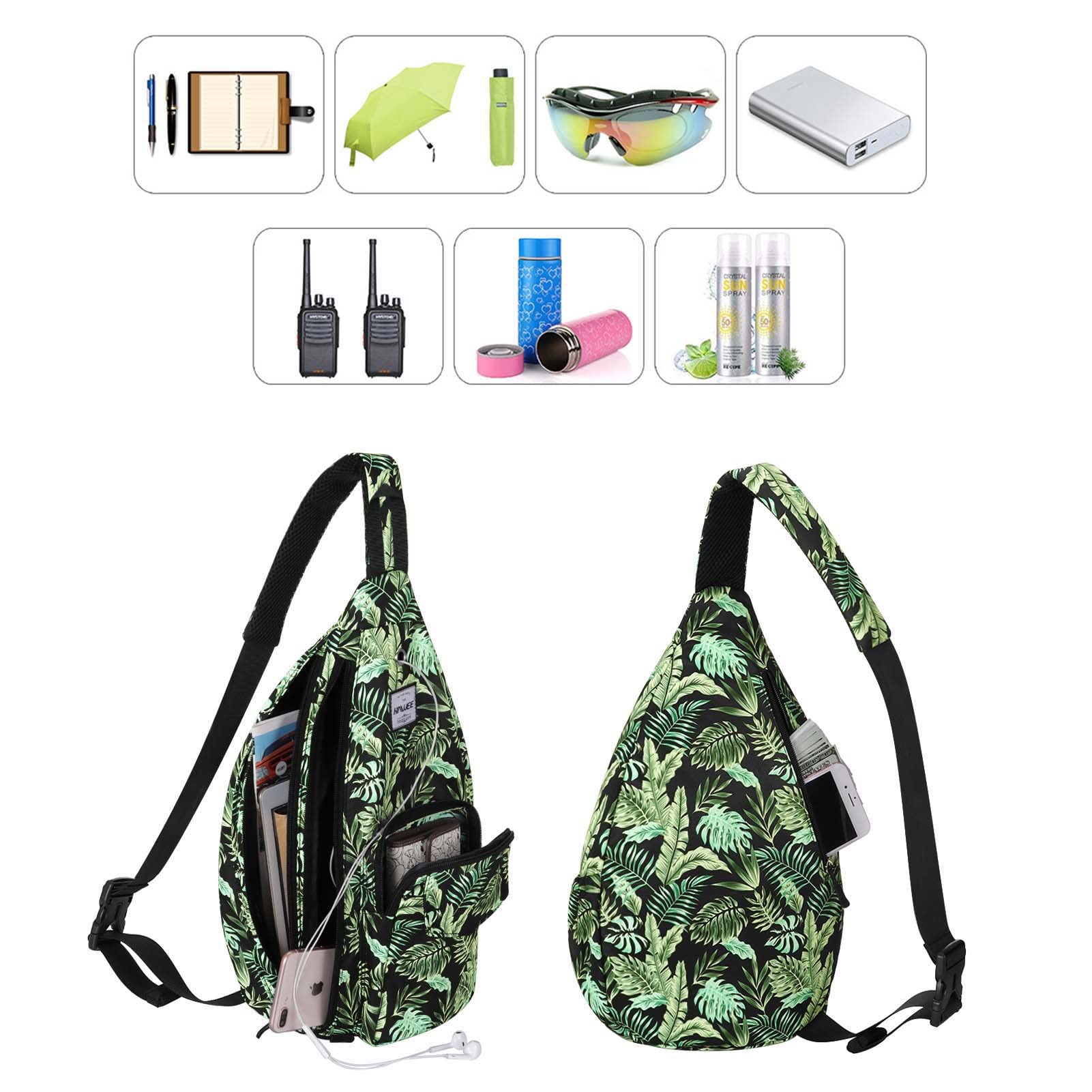 Bolsa de hombro de cuerda para mujeres y hombres, casual, cruzada, mochila de día, correa ajustable, bolsa de botella para viajes y deportes, Hoja de plátano, One Size, Mochilas daypack