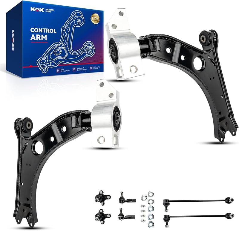 Kit de braços de controle inferiores dianteiros KAX com terminais de direção para VW Jetta, Golf, GTI, Eos, Rabbit e Audi A3 – 8 peças