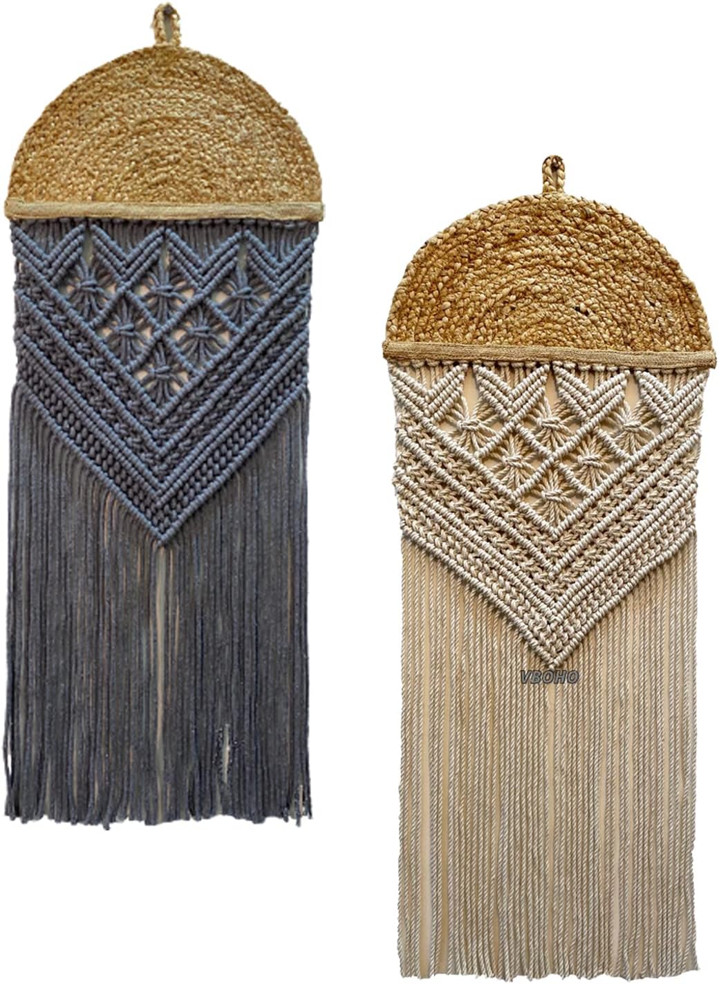 - handmade macrame Wall Hanging made of jute and cotton for Living Room and Bedroom decoration Set of two pieces sustainable decor
