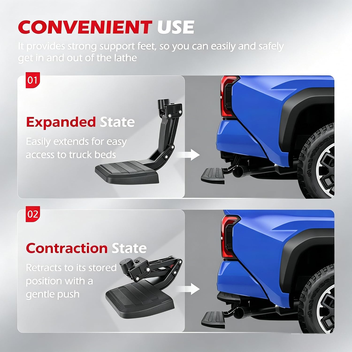 Folding Rear Bed Step for 2024-2026 Tacoma – Retractable Bumper Tailgate Step, Heavy-Duty Aluminum, 400 lbs Capacity, Replaces PT392-35920 (4th Gen)