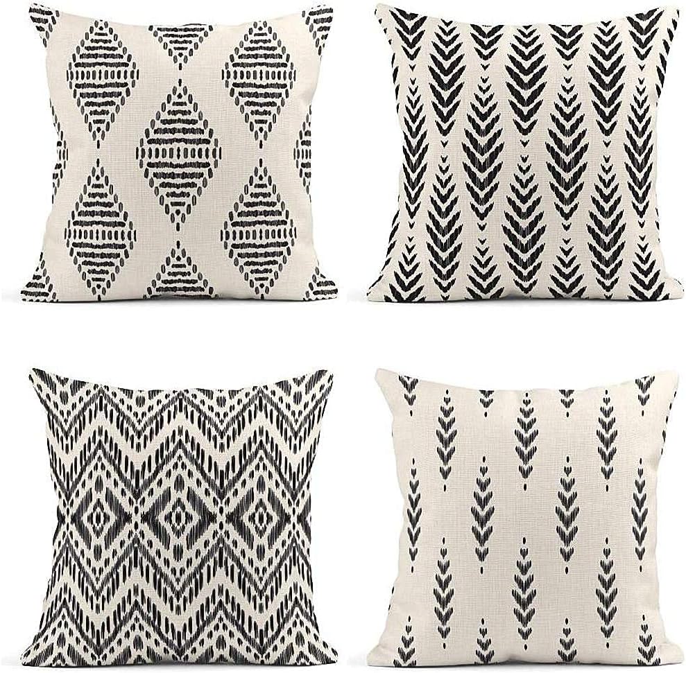 ArtSocket Set of 4 Throw Pillow Covers Ikat Tribal and Boho Ethnic Herringbone for Ideas Decor Linen Pillow Cases Home Decorative Square 24x24 Inches Pillowcases