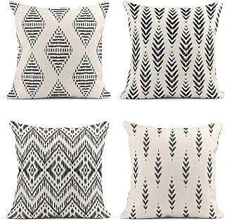 ArtSocket Set of 4 Throw Pillow Covers Ikat Tribal and Boho Ethnic Herringbone for Ideas Decor Linen Pillow Cases Home Decorative Square 20x20 Inches Pillowcases