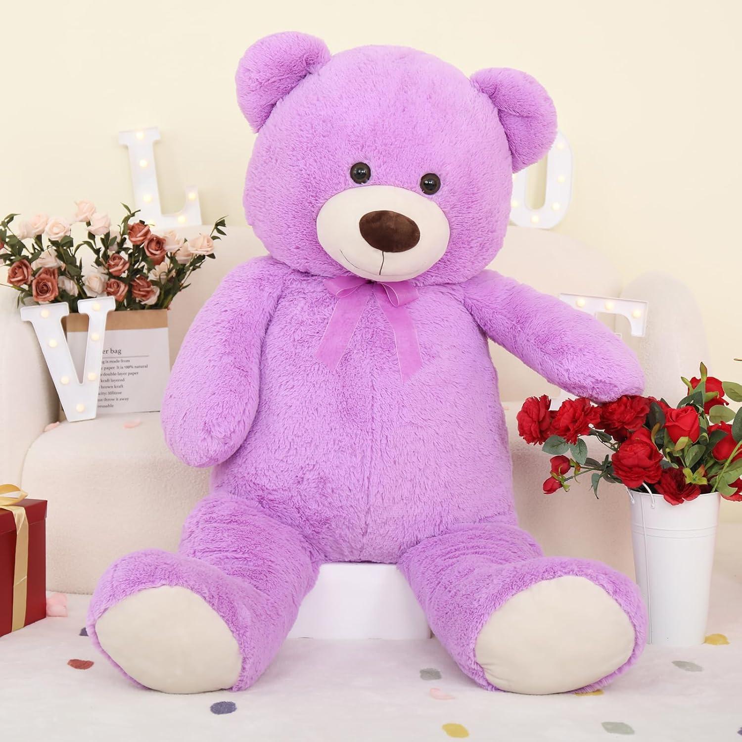 MorisMos Giant Teddy Bear Stuffed Animal 4 Feet, 51'' Large Stuffed Bear for Girlfriend Boyfriend Wife Mom Fiancée Valentine's Gift, Big Bear Plush for Baby Shower Christmas Birthday,Purple