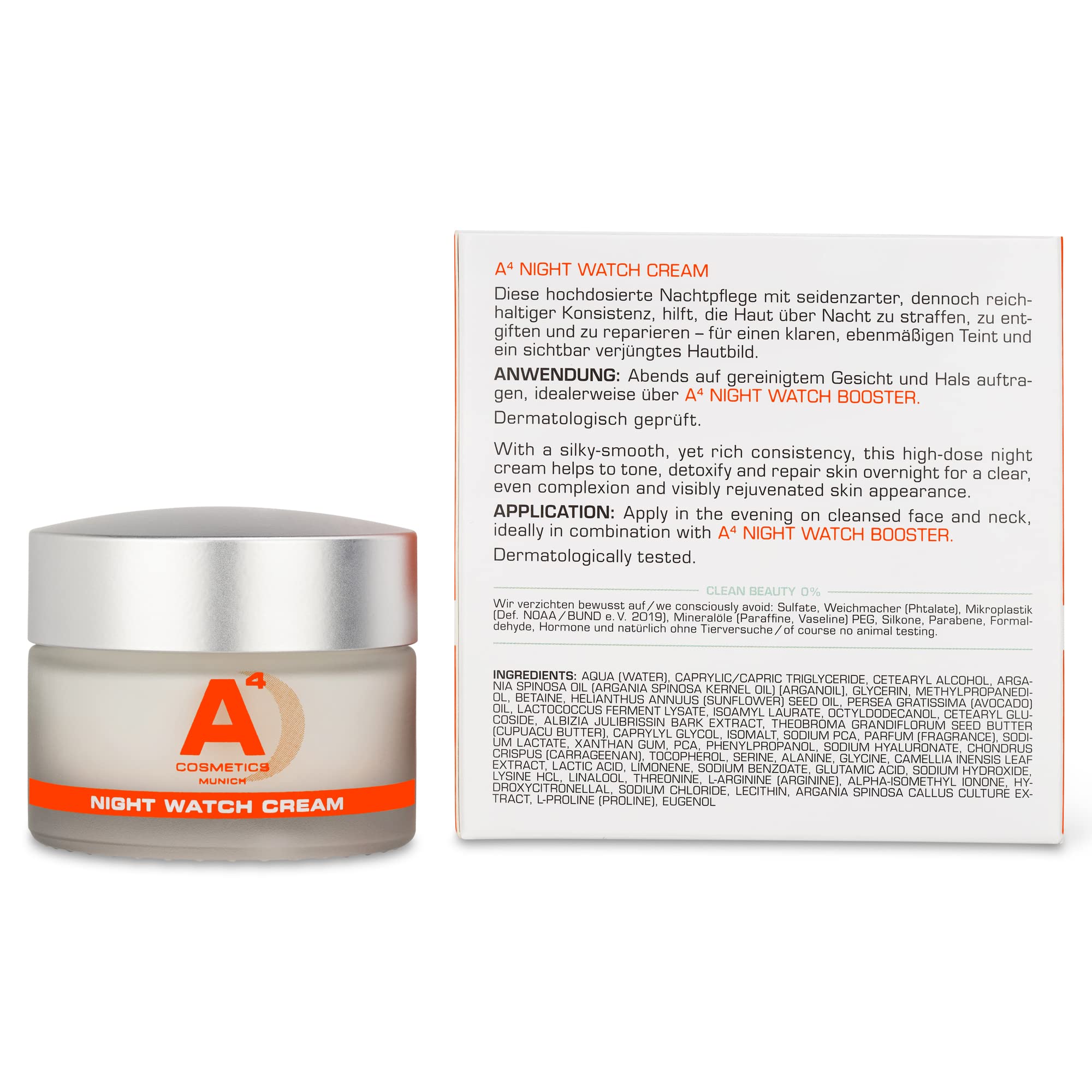 A4 - NIGHT WATCH Anti-Aging Nachtcreme | Creme | Gesichtscreme | Nachtpflege mit bio-zertifziertem Arganöl (50ml) | Clean Beauty Wirkstoffkosmetik auf natürlicher Basis
