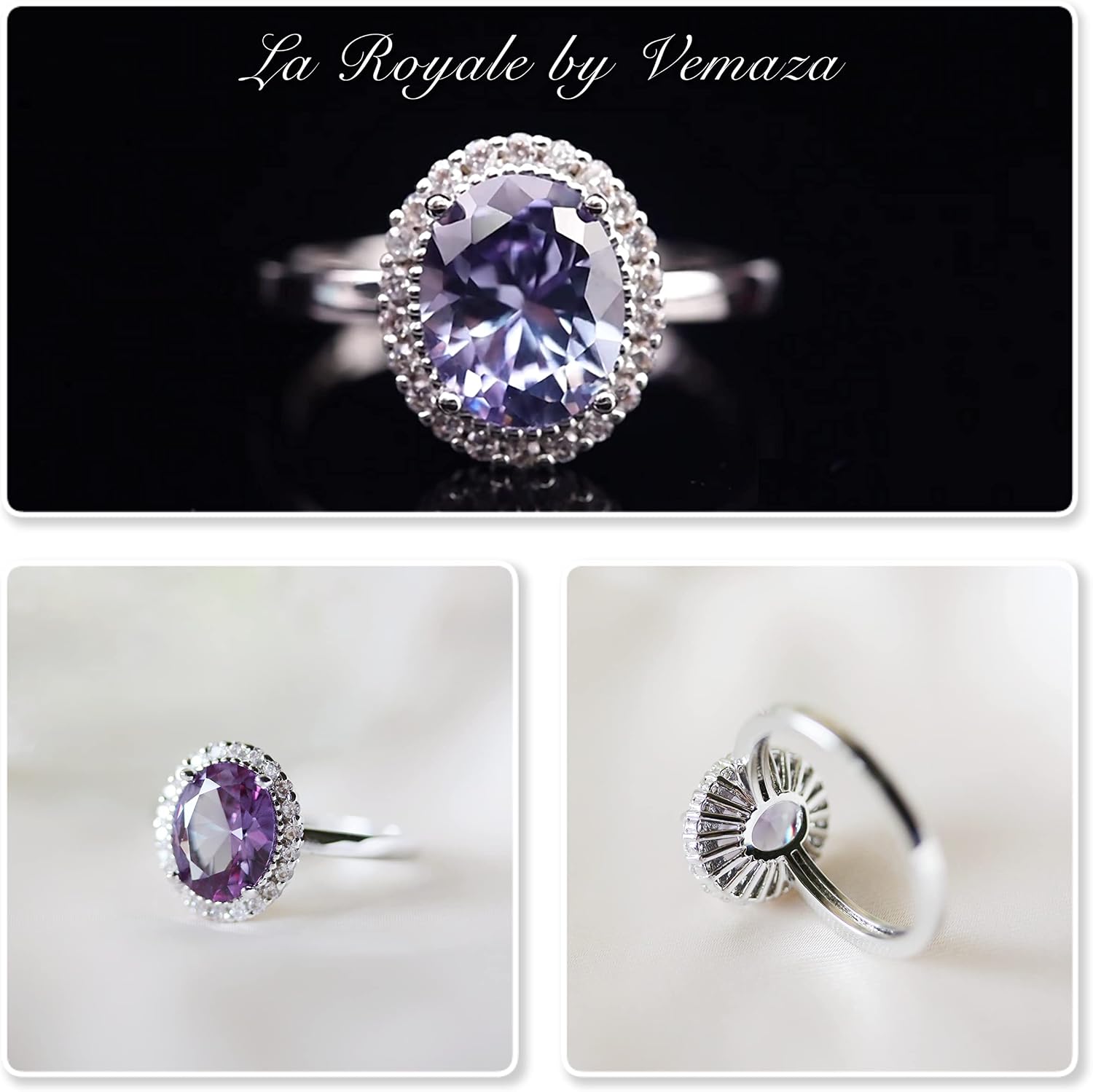 Color Change Alexandrite Ring 925 Sterling Silver June Birthstone Oval Kite Round Pear Shape Halo Cocktail Statement Engagement Ring Vintage Solitaire Three Stone Trilogy Lab Created Alexandrite Rings for Women