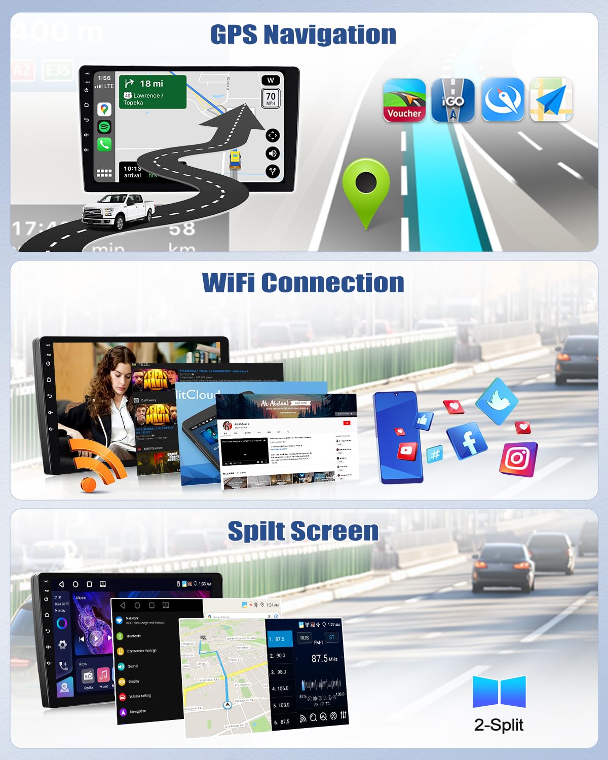 CAMECHO [4+64G 4-Core] Android 15 Carplay Autoradio per Hyundai IX35 (2010-2015), Navi Wireless Carplay, 10" Stereo 2 Din WiFi Android Auto FM/RDS Bluetooth5.0 MirrorLink +Mic+Telecamera Posteriore