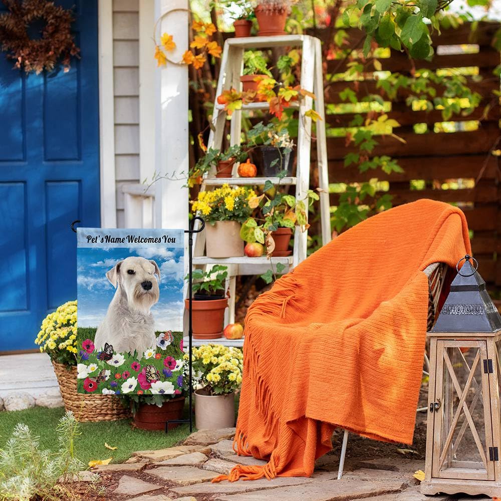 Bandiera Da Giardino Doppia Faccia Con Schnauzer – 30x45 Cm, In Tessuto Resistente UV, Benvenuto Stagionale Per Esterni
