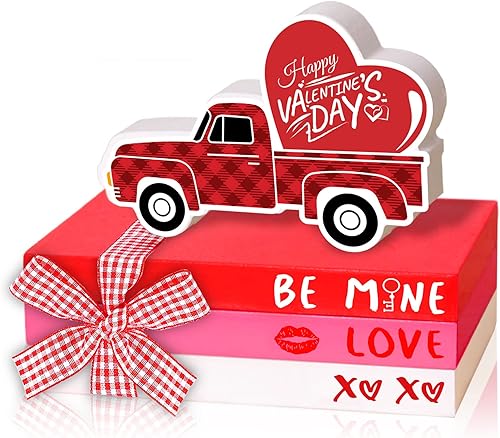 Decoración del día de San Valentín, letrero de madera con camión, letrero XOXO, kit de decoración de San Valentín para bandeja escalonada, mesa de