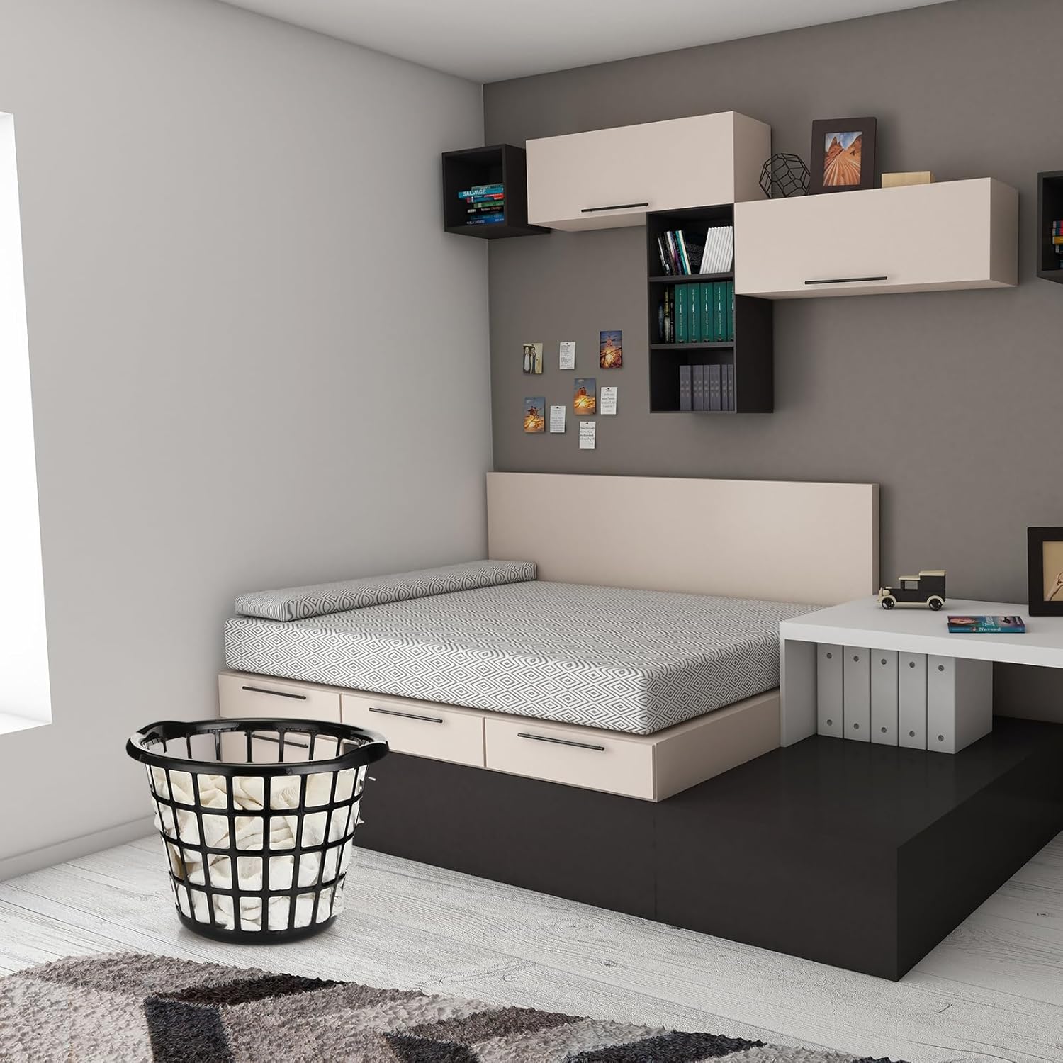 Uiifan 16 Pcs Black Lightweight Laundry Baskets Plastic Large Round Bushel Baskets Capacity Plastic Clothes Basket Space Saving Narrow Laundry Hampers