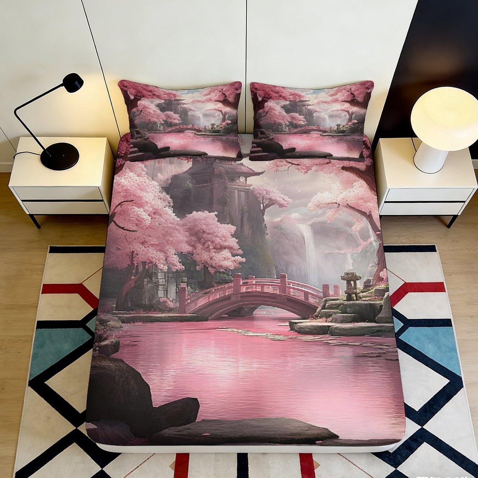 3D Printed Unicorn Floral Fitted Sheet Microfiber Deep Pocket Bedroom Bedding Unicorn Mattress Fitted Cover Elastic Hem for Adults Teens 180x200x25cm