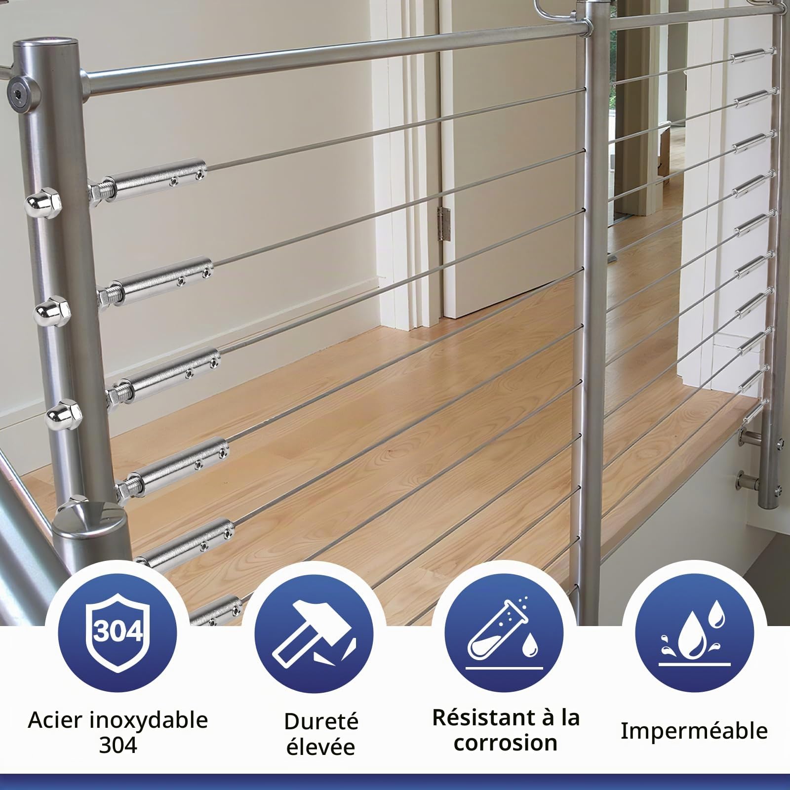 Lot de 12 Serre-câbles 8 mm Tendeur en inox avec tige filetée et clé Allen, Serre-câble en acier inoxydable pour la fixation et la tension des câbles remplissage de garde-corps, balustrades