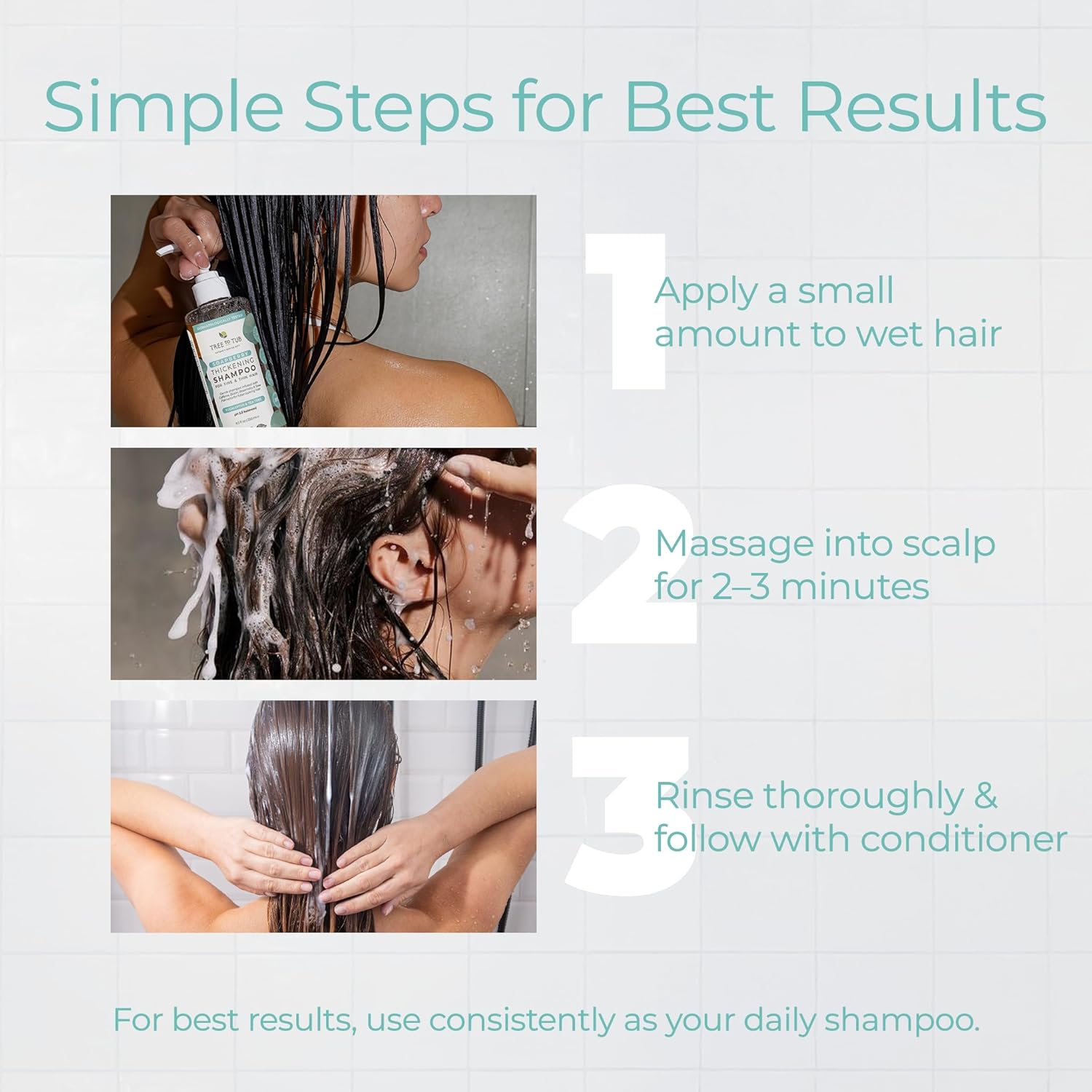 Tree To Tub Biotin Fine Hair Thickening Shampoo for Thicker, Fuller Volume - Gentle Volumizing Sulfate Free Argan Oil Shampoo for Women & Men w/Caffeine, Organic Saw Palmetto, All Natural Tea Tree