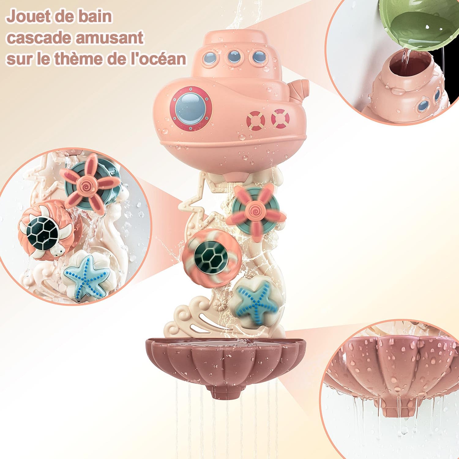 Jouet Bain bébé 1 Ans, Jouet de Bain pour Bebe, Lot de 9 | Jeux bain enfant 1 2 3 ans, jouet pour le bain 1 an garçons et filles avec roue à eau, gobelets et bateaux