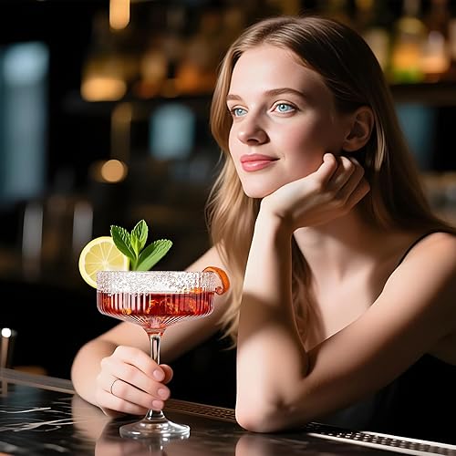 Miniatura 6 de Copas vintage Art Deco Coupé, juego de 4 copas de cóctel coupé acanaladas, vasos de Martini clásicos de 10 onzas, elegante copa de Manhattan soplada