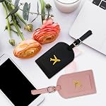 4 Pcs PU Leather Luggage Tags,Letter Luggage Tags for Suitcases with Privacy Protection Cover and Adjustable Strap, Travel Suitcase Tags for Couple Suitcases Travelling