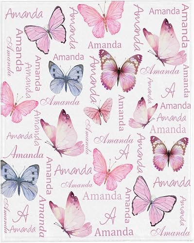 Miniatura 1 de Manta de mariposa personalizada con nombre para niñas, manta de bebé personalizada para niños y adultos, manta de bebé de franela suave con nombre,