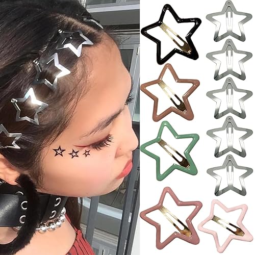 Pinzas para el cabello de estrellas coloridas a presión, pinzas de metal para mujeres y niñas, accesorios para el cabello Y2K (5 piezas de 2.16
