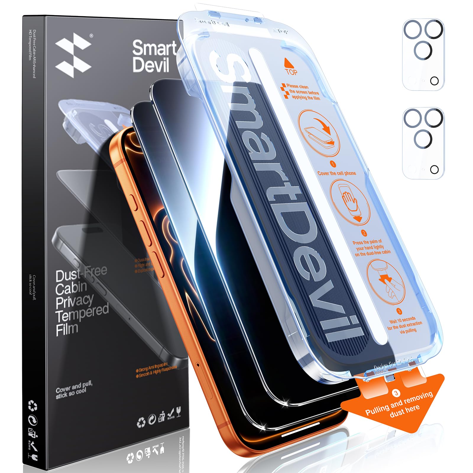 SMARTDEVIL for iPhone 17 Pro Privacy Screen Protector+ Lens Protector