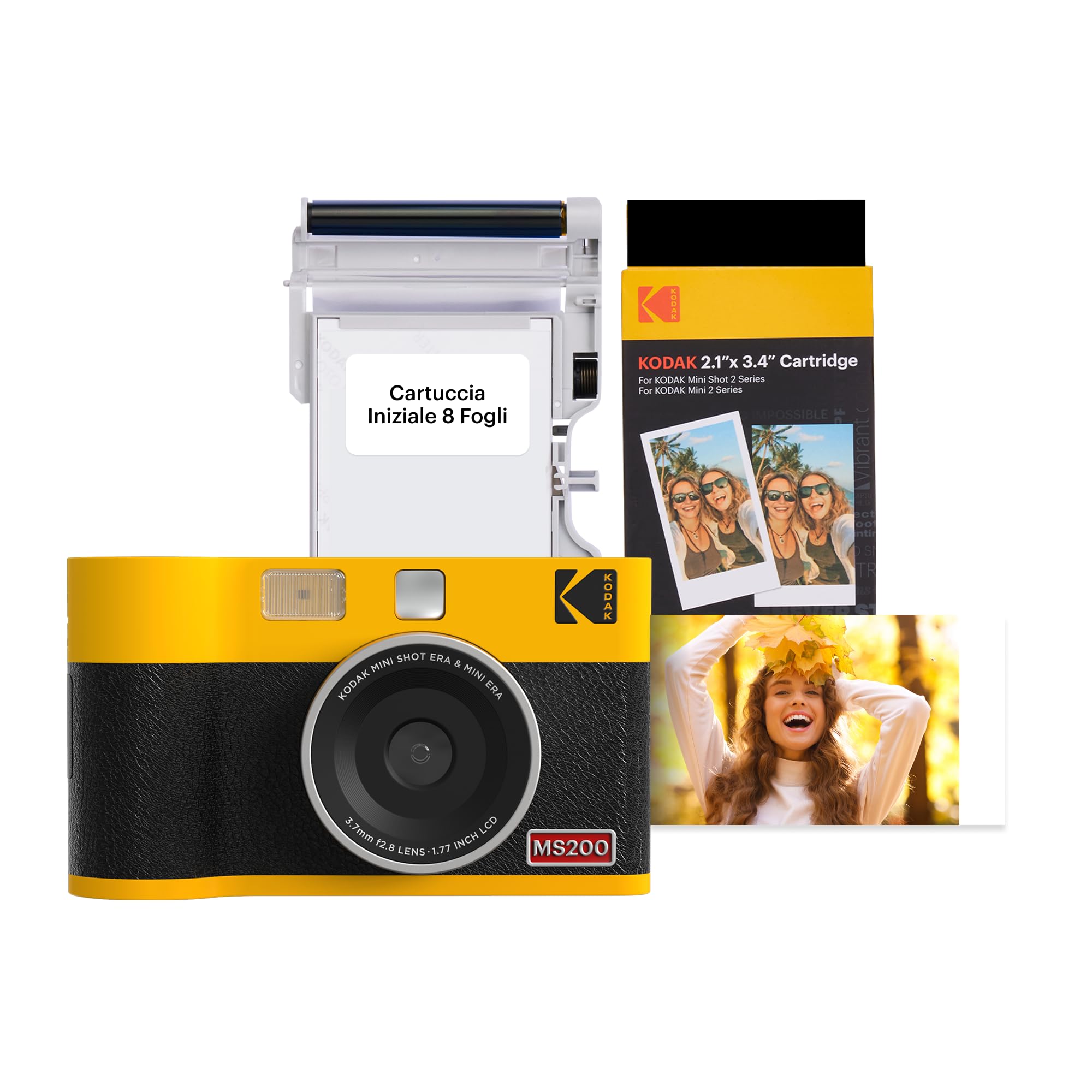 KODAK Mini Shot 2 Era Regalo di Natale 4PASS 2-in-1 Fotocamera Istantanea & Stampante Fotografica (Fotocamera Istantanea + 8 Fogli inclusi + Pacchetto con 30 Fogli, Giallo)