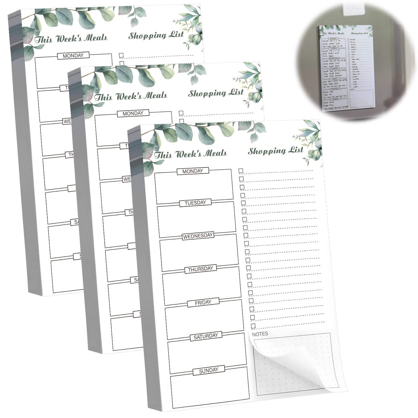 Xuhal 3 Pack Magnetic Meal Planning Notepads Meal Planner and Grocery List Undated Weekly Meal Planner with Tear Off Shopping List, 6 x 9 Inch Refrigerator Meal Hanging Food/menu Organizer Notepad