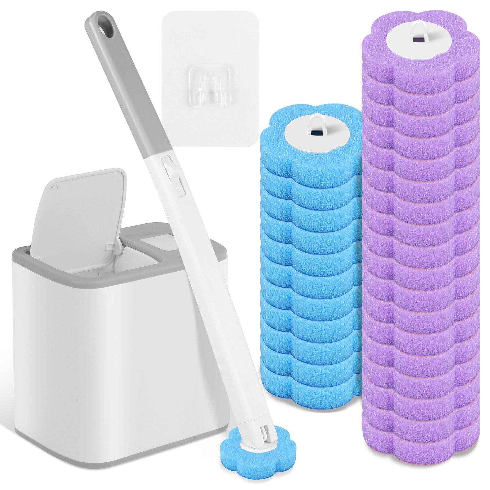 Nihuifdpy Grey Brush + 30 Cleaner Refills Disposables Toilet Brush And Holder Set With 30 Cleaner Refills, Wall Mounted Bathroom Bowl Cleaning Wand System With Handle For Bathtub Sink Wash Basin