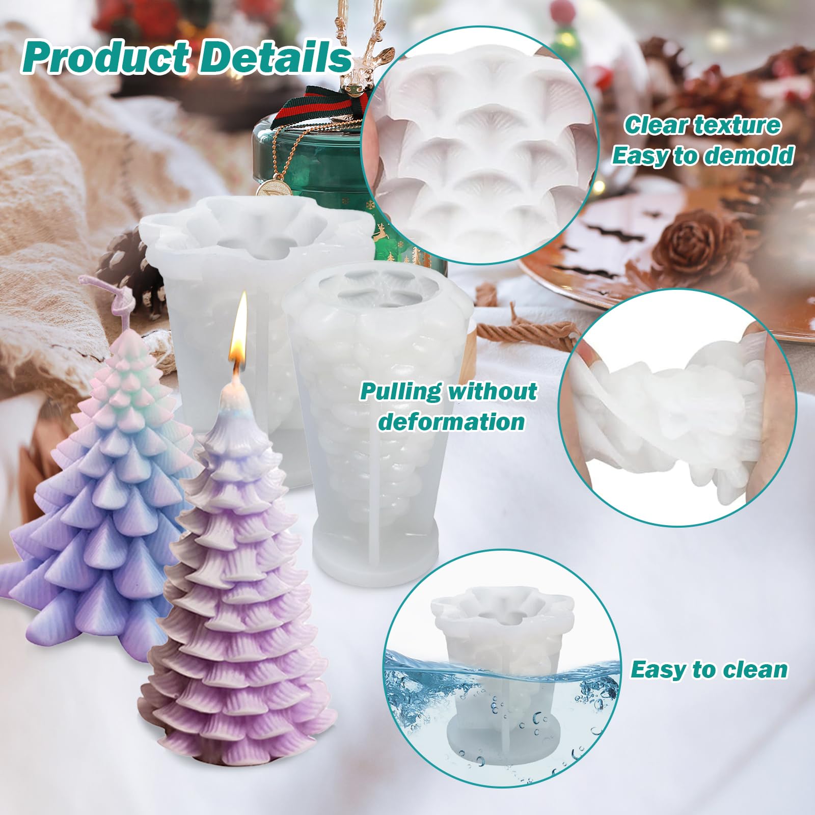 Kaarsvorm van siliconen, kaarsvormen om te gieten, 2 stuks, roterende kerstboom, 3D-kaarsgietvormen, siliconen kaarsen, gietvormen voor geurkaarsen, ambachtelijke ornamenten, handgemaakte zeep