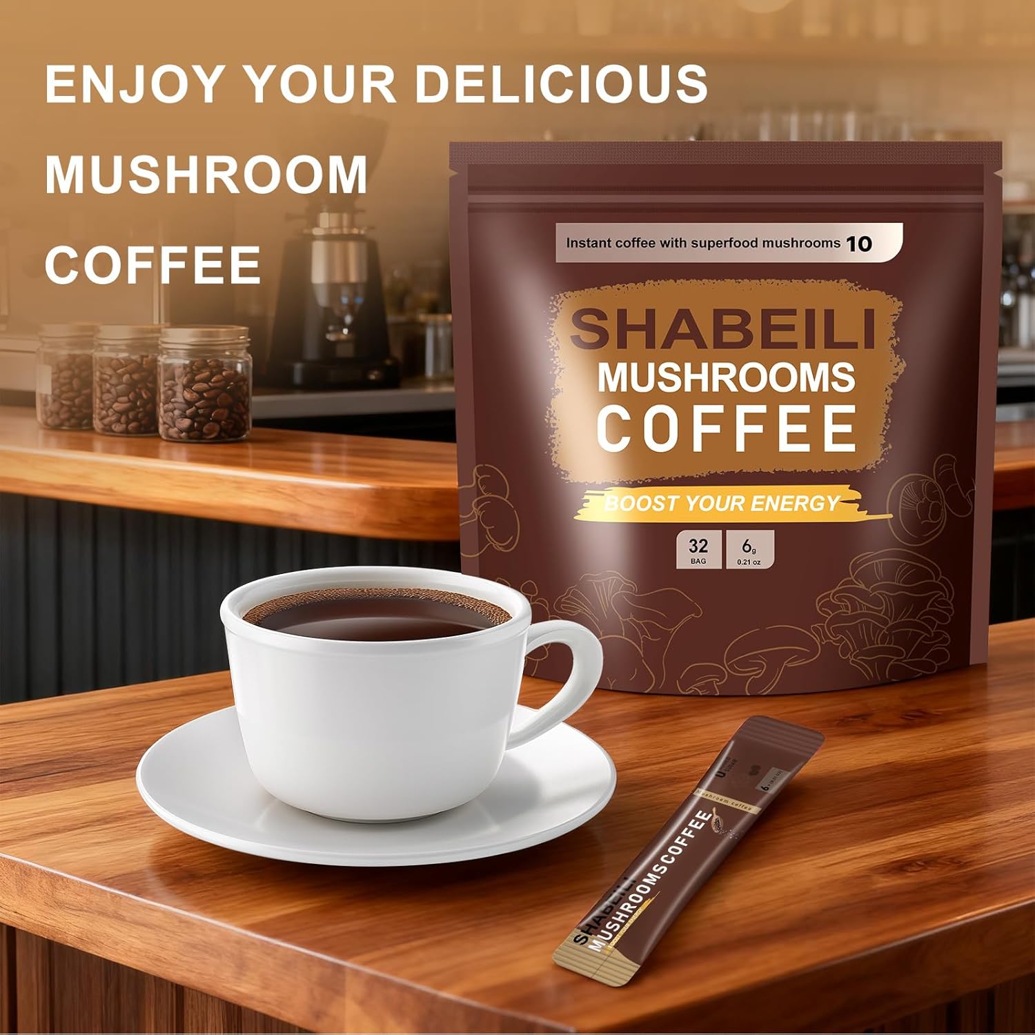 Mushroom Coffee, Instant Blend Mushroom Coffee with Lions Mane Cordyceps Reishi for Energy Focus Mood Support and Immune Boost(32 Servings) - Image 6