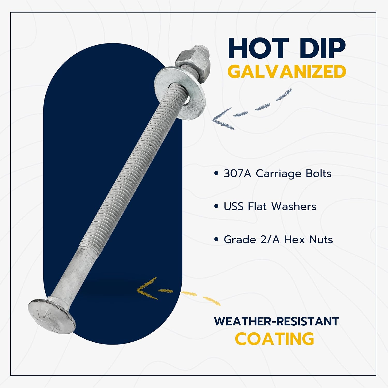 1/2" x 8" (25 Pack) Galvanized Carriage Bolt Kit Grade 307A Includes 1/2" USS Flat Washers (25 pcs) and 1/2"-13 Hex Nuts (25 pcs), Hot Dip Galvanized for Exterior Use by Makers Bolt