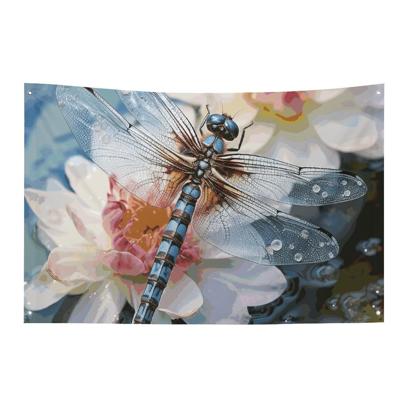 Dragonfly Flower Flag Party Decor Backdrop Banner Birthday Party Decor Yard Banners Sign Welcome Hanging Flag Outdoor Fence Garage Garden Porch Holiday Backdrop 35x59 in Banner