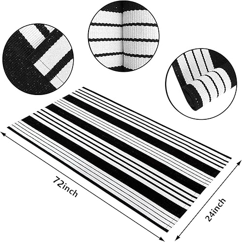Miniatura 2 de Alfombra de pasillo en blanco y negro de 2 x 6 pies, lavable a máquina, alfombra de camino de cocina a rayas, de algodón, tejida a mano, para