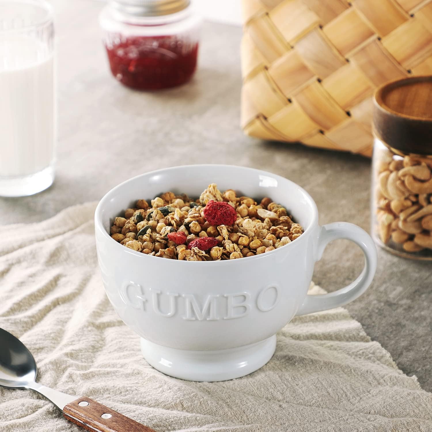 Buyajuju Jumbo Soup Mugs, Soup Bowls with Handle, 26 Ounce Ceramic Coffee and Cereal Mugs, Set of 2, White : Home & Kitchen