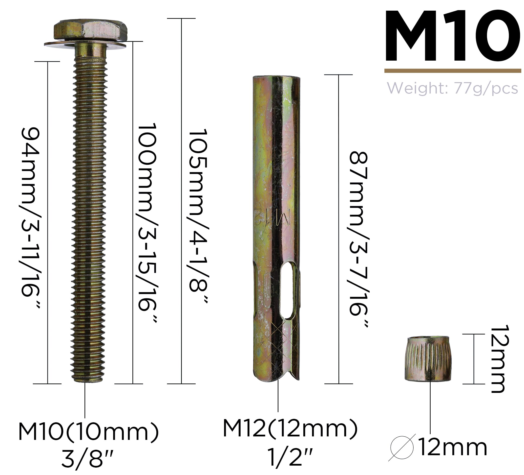 YoiYee M10*100mm Sleeve Anchor Hex Bolts, Heavy Duty Expansion Through Bolts for Concrete Brick & Masonry Fixings - Image 2