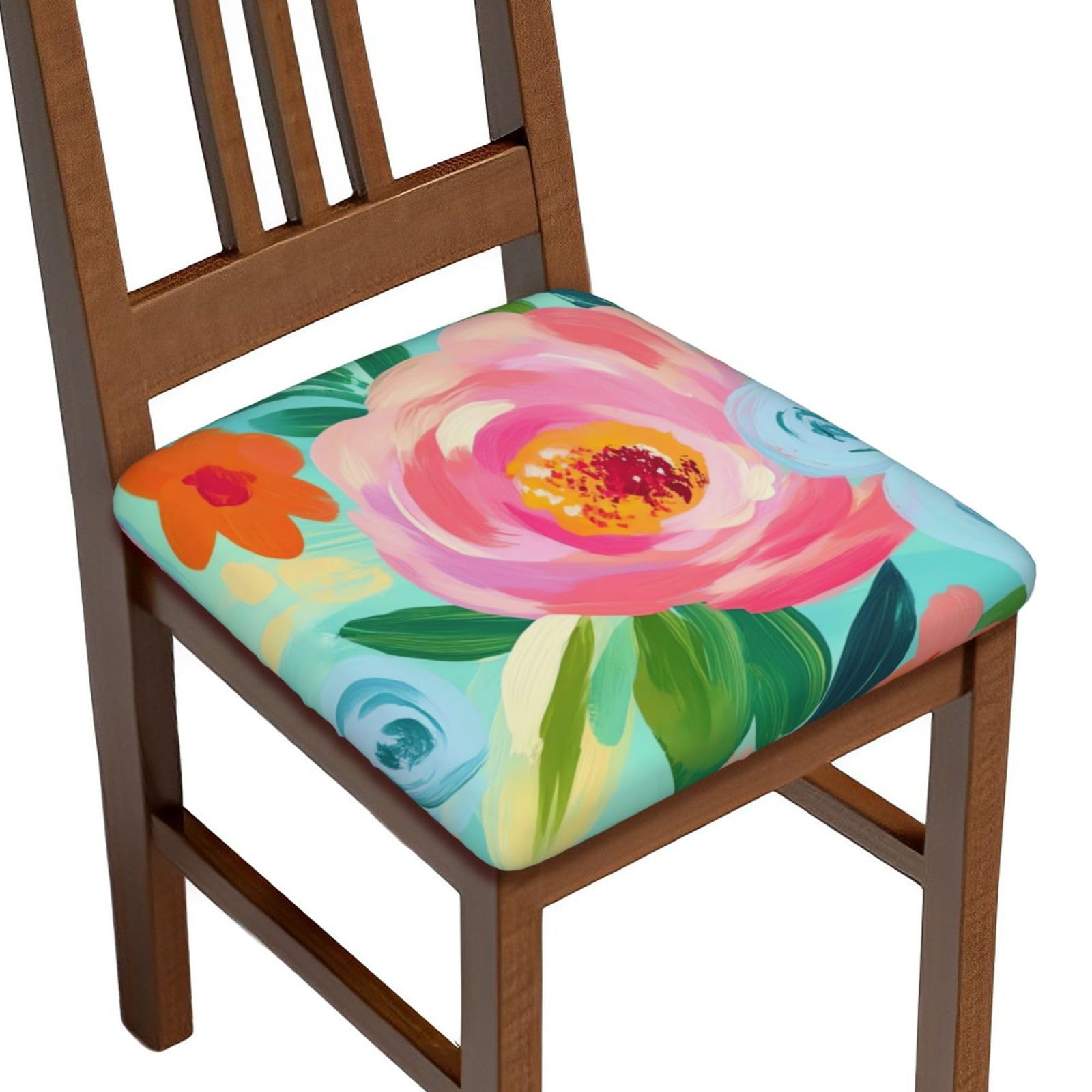 GTEVUTS Set of 2 Teal Boho Floral Seat Covers for Dining Room Chairs Stretch,Spring Country Chair Covers Removable Washable Chair Protector Seat