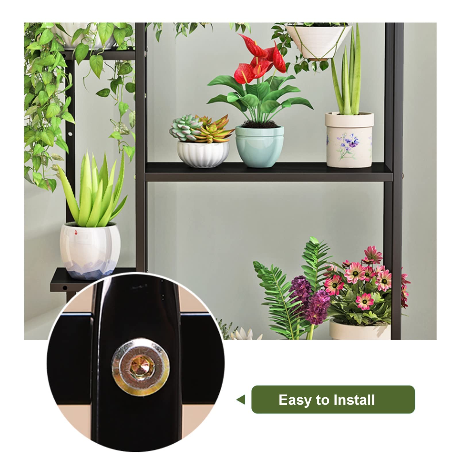 HDANI Supporto Rotondo per Piante in Metallo 45 cmSupporto per Fiori Solido e Robusto per Soggiorno, Giardino, Balcone, Sgabello per Fiori in Legno,Bianco